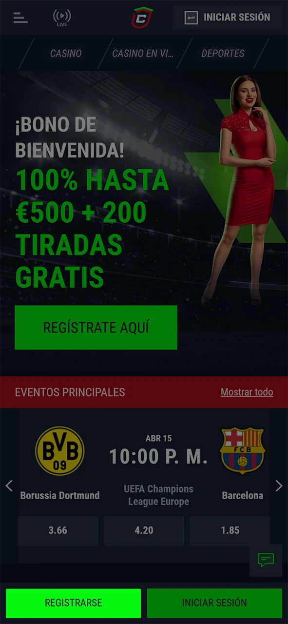 Haga clic en el botón Registrarse para iniciar el proceso de creación de una cuenta en Casinado.